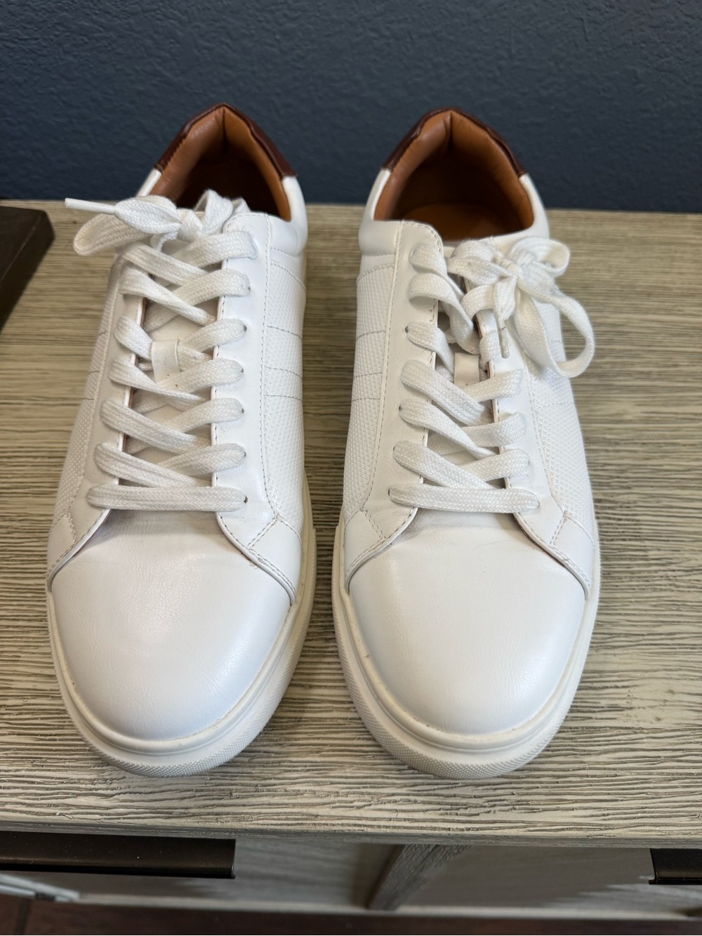 Steve Madden White Leather Sneakers with Brown Heel